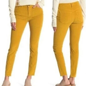 We The Free High Rise Skinny Corduroy Frayed Raw Hem Pants in Mustard Yellow 29
